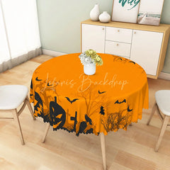 Lofaris Orange and Black Halloween Round Tablecloth with Jack-o’-Lanterns Bats for Spooky Party Decor
