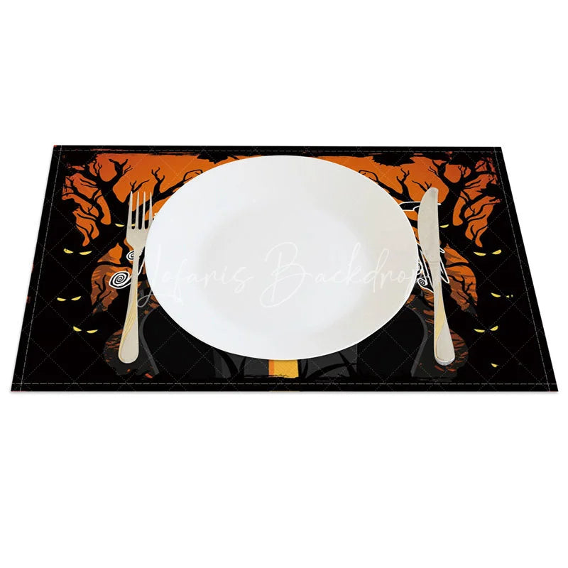 Lofaris Orange and Black Witch Bats Halloween Set of 4 Placemats for Spooky Holiday Party Decorations