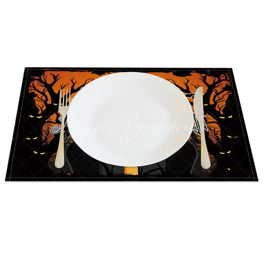 Lofaris Orange and Black Witch Bats Halloween Set of 4 Placemats for Spooky Holiday Party Decorations