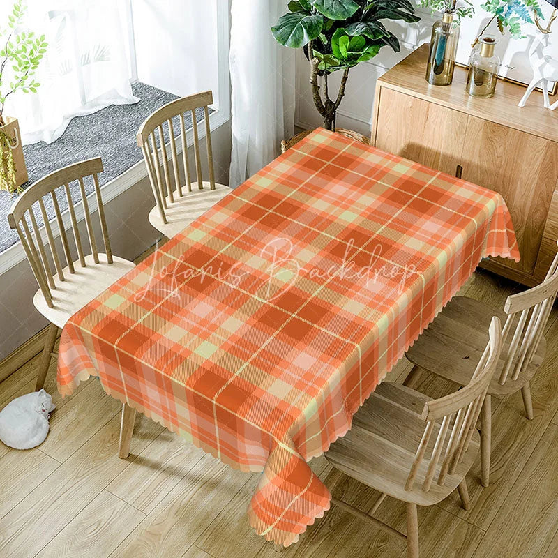 Lofaris Orange and Cream Plaid Rectangle Tablecloth Classic Tartan Grid Pattern Fall Harvest Kitchen Dining Decor