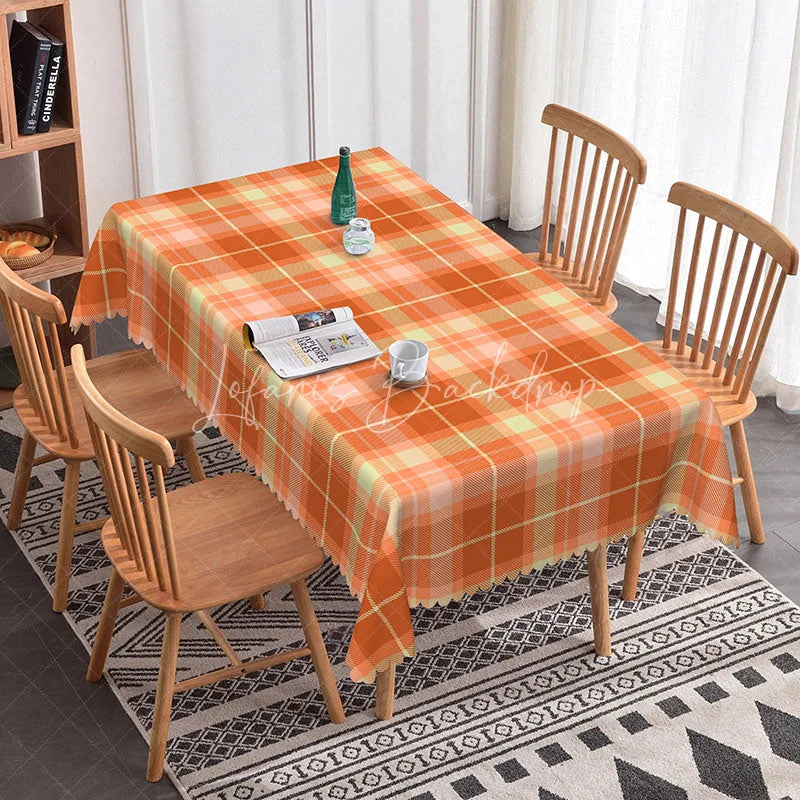 Lofaris Orange and Cream Plaid Rectangle Tablecloth Classic Tartan Grid Pattern Fall Harvest Kitchen Dining Decor
