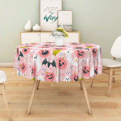 Lofaris Orange and White Jack-O’-Lantern Halloween Round Tablecloth for Spooky Fun Holiday Party Decor