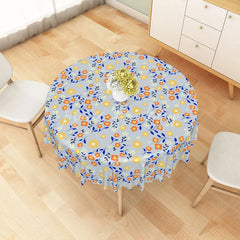 Lofaris Orange and Yellow Wildflower Meadow Round Tablecloth Fresh Blue Spring Floral Decor