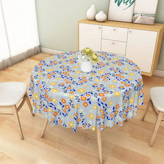 Lofaris Orange and Yellow Wildflower Meadow Round Tablecloth Fresh Blue Spring Floral Decor