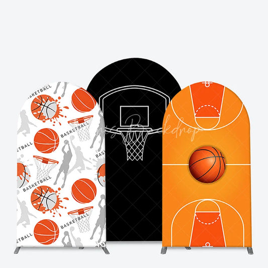 Lofaris Orange Black White Basketball Court Hoop Player Arch Backdrop Kit Sports Theme Birthday Party Decor