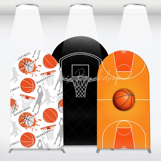 Lofaris Orange Black White Basketball Court Hoop Player Arch Backdrop Kit Sports Theme Birthday Party Decor
