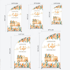 Lofaris Orange Citrus Greenery Half Moon Arch Backdrop with Rustic Truck A Little Cutie Is On The Way Baby Shower Decor