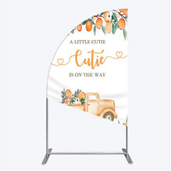 Lofaris Orange Citrus Greenery Half Moon Arch Backdrop with Rustic Truck A Little Cutie Is On The Way Baby Shower Decor