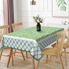 Lofaris Orange Citrus Rectangle Tablecloth Teal Botanical Leaf Dining Table Cloth Decor