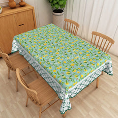 Lofaris Orange Citrus Rectangle Tablecloth Teal Botanical Leaf Dining Table Cloth Decor