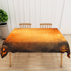 Lofaris Orange Halloween Rectangle Tablecloth with Carved Jack O’ Lanterns for Fall and Spooky Party Decorations
