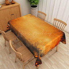 Lofaris Orange Halloween Rectangle Tablecloth with Carved Jack O’ Lanterns for Fall and Spooky Party Decorations