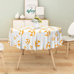 Lofaris Orange Halloween Round Tablecloth with Jack-o’-Lantern Print for Spooky Pumpkin Themed Party Decor