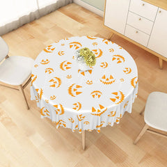 Lofaris Orange Halloween Round Tablecloth with Jack-o’-Lantern Print for Spooky Pumpkin Themed Party Decor