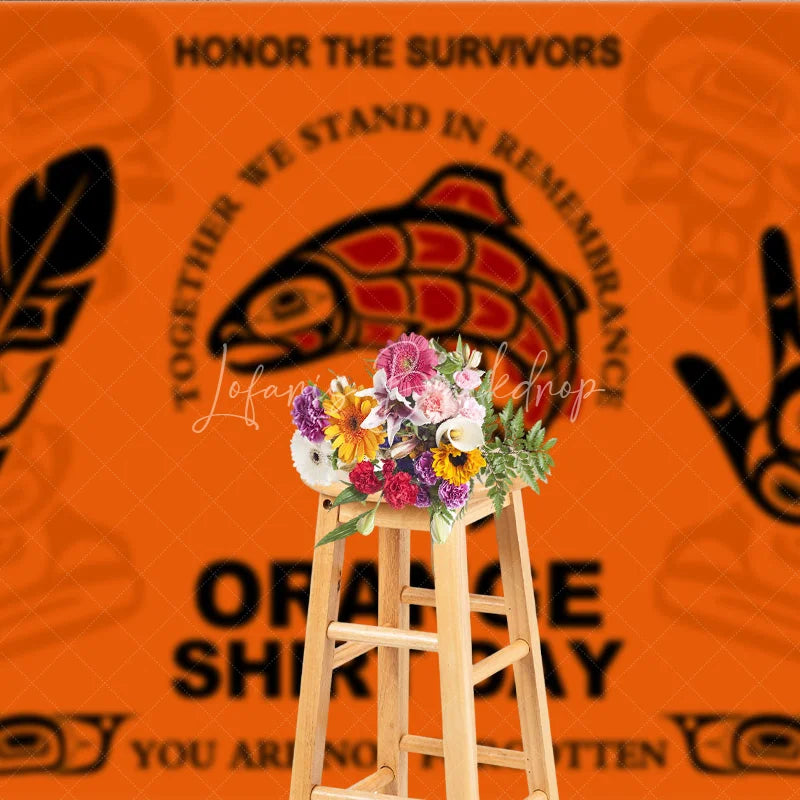 Lofaris Orange Indigenous Art Salmon Feather Hand Shirt Day Holiday Backdrop Honoring Survivors and Remembrance Theme