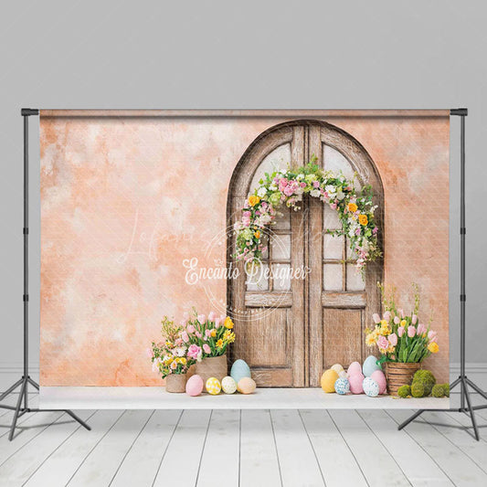 Lofaris Orange Retro Wall Door Eggs Easter Combo Set Backdrop