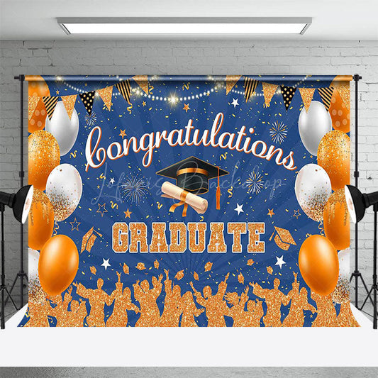 Lofaris Orange Silhouette Glitter Balloons Graduation Backdrop