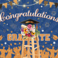 Lofaris Orange Silhouette Glitter Balloons Graduation Backdrop