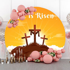 Lofaris Orange Sky Cross He Is Risen Round Easter Backdrop