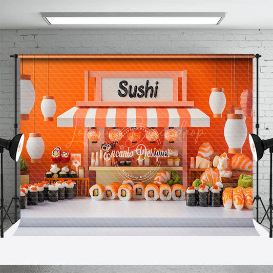 Lofaris Orange Wall Lantern Sushi Store Cake Smash Backdrop