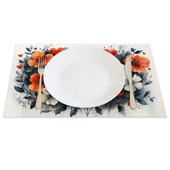 Lofaris Orange White Floral Heart Set of 4 Placemats Wooden Love Valentine Decoration Rustic Spring Table Mat