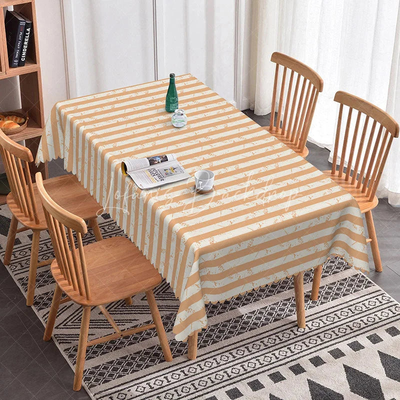 Lofaris Orange White Striped Rectangle Tablecloth Rustic Distressed Grunge Pattern Cover Modern Dining Room Decor