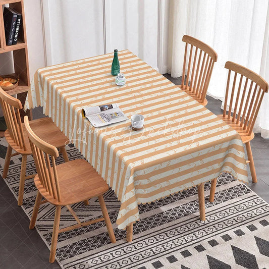 Lofaris Orange White Striped Rectangle Tablecloth Rustic Distressed Grunge Pattern Cover Modern Dining Room Decor