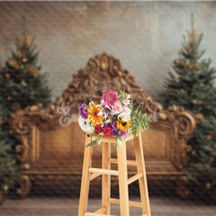 Lofaris Ornate Gold Baroque Bench Photography Backdrop Elegant Christmas Trees Royal Holiday Mini Session Background