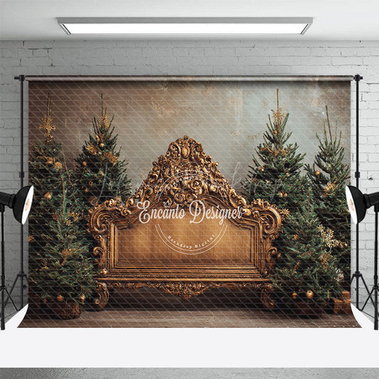 Lofaris Ornate Gold Baroque Bench Photography Backdrop Elegant Christmas Trees Royal Holiday Mini Session Background