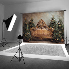 Lofaris Ornate Gold Baroque Bench Photography Backdrop Elegant Christmas Trees Royal Holiday Mini Session Background