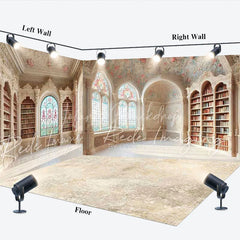 Lofaris Ornate Vintage Library Room Set Backdrop Elegant Arched Windows and Bookshelves Photo Background