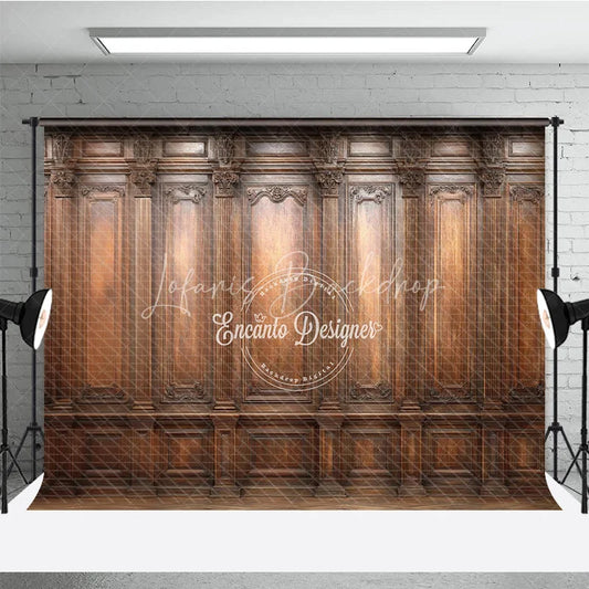 Lofaris Ornate Wooden Wall Photography Backdrop Vintage Library or Office Elegant Retro Interior Photo Background