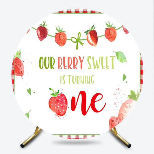 Lofaris Our Berry Sweet is Turning One Round Backdrop Strawberry 1st Birthday Party Decoration