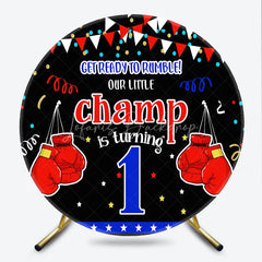 Lofaris Our Little Champ is Turning One Round Backdrop Boxing First Birthday Party Get Ready to Rumble Sports Decor