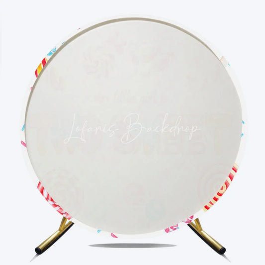 Lofaris Our Little Girl is Two Sweet Round Backdrop 2nd Birthday Candyland Theme Donut and Lollipop Party Decor