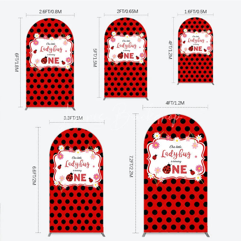 Lofaris Our Little Ladybug is Turning One Arch Backdrop Red and Black Polka Dot First Birthday Cute Insect Party Decor