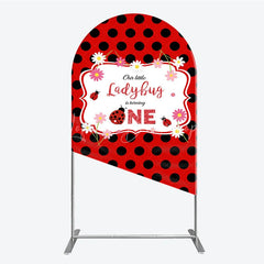 Lofaris Our Little Ladybug is Turning One Arch Backdrop Red and Black Polka Dot First Birthday Cute Insect Party Decor