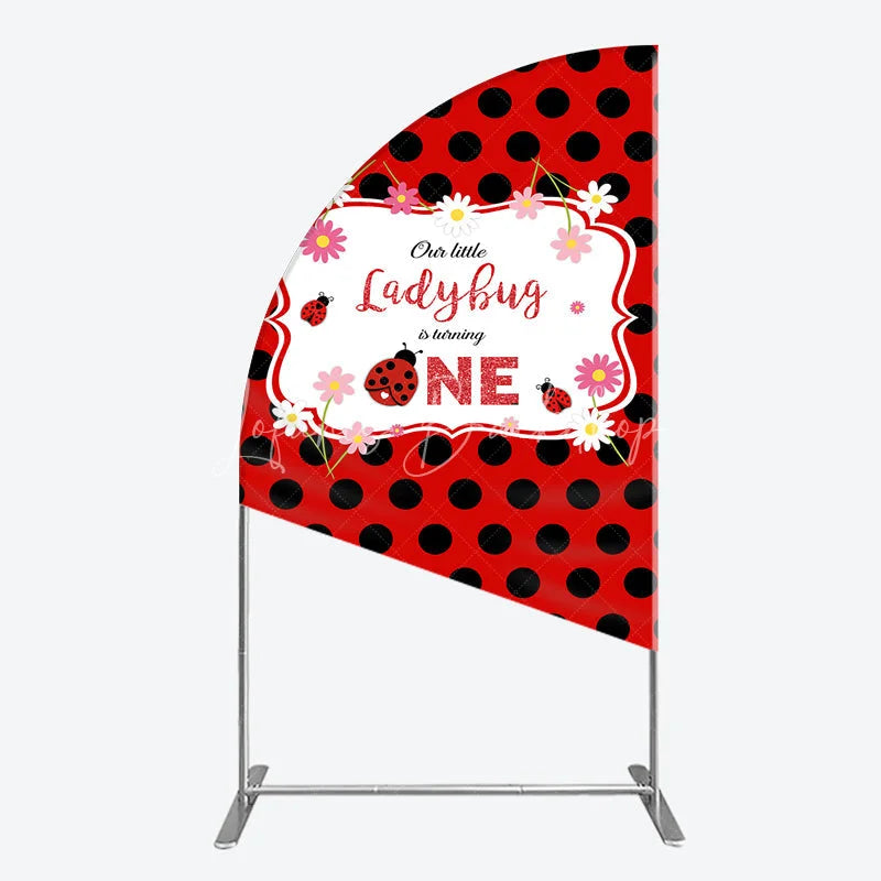 Lofaris Our Little Ladybug is Turning One Half Moon Arch Backdrop Red and Black Polka Dot First Birthday Cute Insect Party Decor