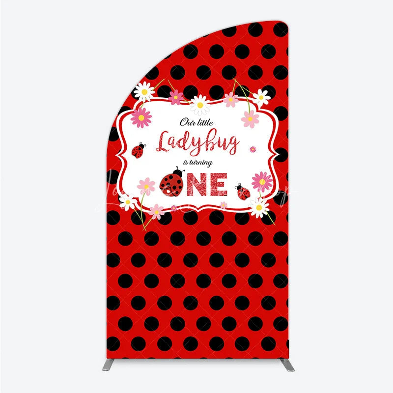 Lofaris Our Little Ladybug is Turning One Half Moon Arch Backdrop Red and Black Polka Dot First Birthday Cute Insect Party Decor