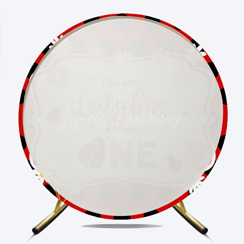 Lofaris Our Little Ladybug is Turning One Round Backdrop Red and Black Polka Dot First Birthday Cute Insect Party Decor