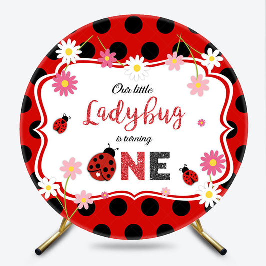 Lofaris Our Little Ladybug is Turning One Round Backdrop Red and Black Polka Dot First Birthday Cute Insect Party Decor