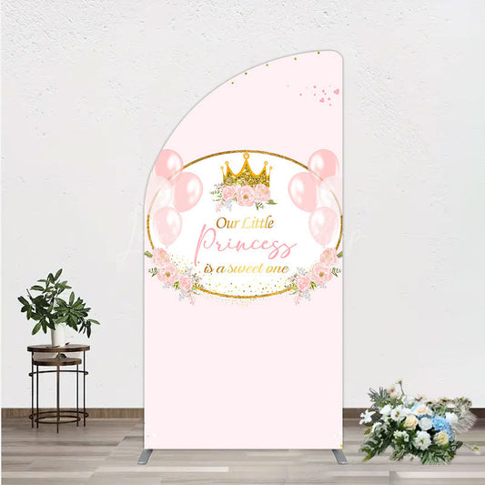 Lofaris Our Little Princess Baby Shower Half Moon Arch Backdrop Pink and Gold Royal Crown with Balloons Girl Party Photo Booth Decor