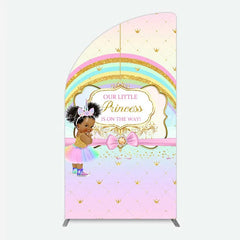 Lofaris Our Little Princess Baby Shower Half Moon Arch Backdrop Rainbow and Gold Crowns Pink Background African American Girl Party Decor