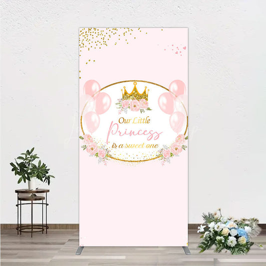 Lofaris Our Little Princess Baby Shower Rectangle Backdrop Pink and Gold Royal Crown with Balloons Girl Party Photo Booth Decor