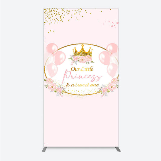Lofaris Our Little Princess Baby Shower Rectangle Backdrop Pink and Gold Royal Crown with Balloons Girl Party Photo Booth Decor