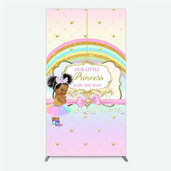 Lofaris Our Little Princess Baby Shower Rectangle Backdrop Rainbow and Gold Crowns Pink Background African American Girl Party Decor