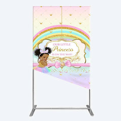 Lofaris Our Little Princess Baby Shower Rectangle Backdrop Rainbow and Gold Crowns Pink Background African American Girl Party Decor