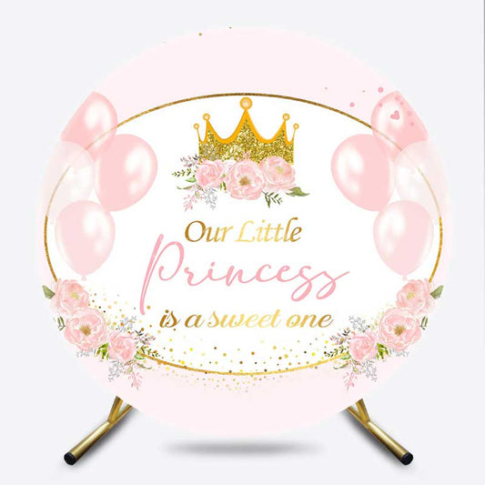 Lofaris Our Little Princess is a Sweet One Round Backdrop Pink and Gold Crown Royal Themed Girl Baby Shower Decor