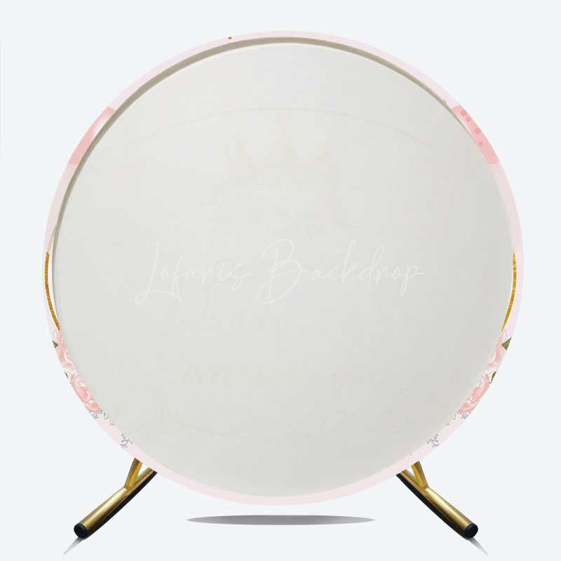 Lofaris Our Little Princess is a Sweet One Round Backdrop Pink and Gold Crown Royal Themed Girl Baby Shower Decor