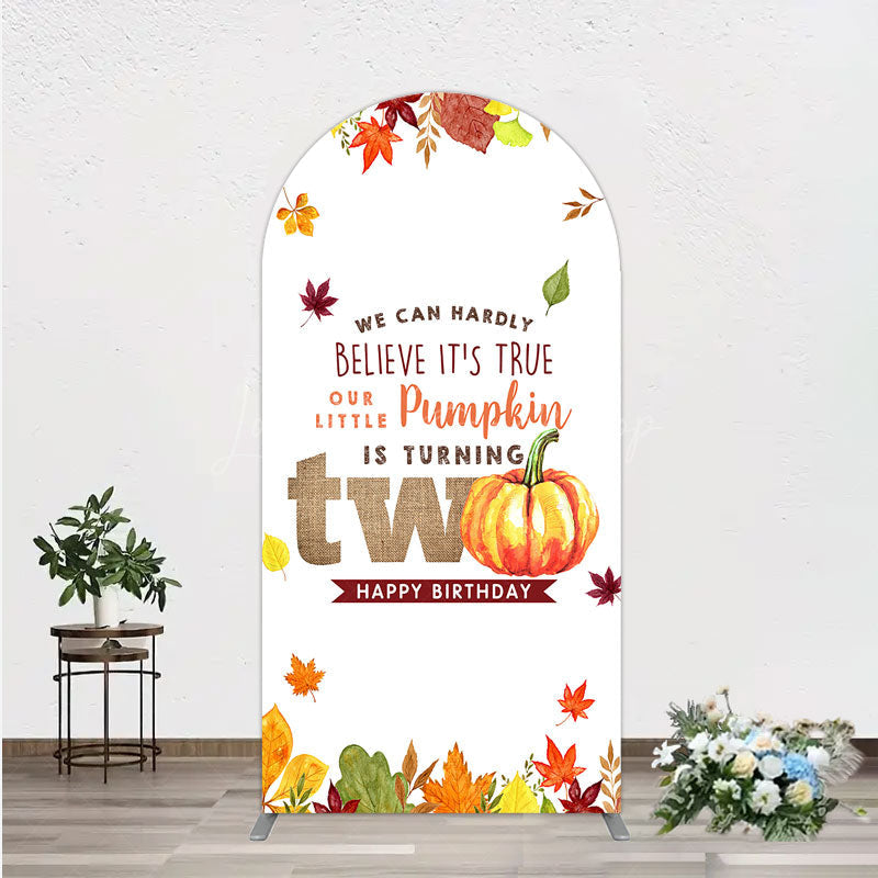Lofaris Our Little Pumpkin is Turning Two Arch Backdrop Fall Autumn Leaves 2nd Birthday Rustic Party Photo Booth Decor